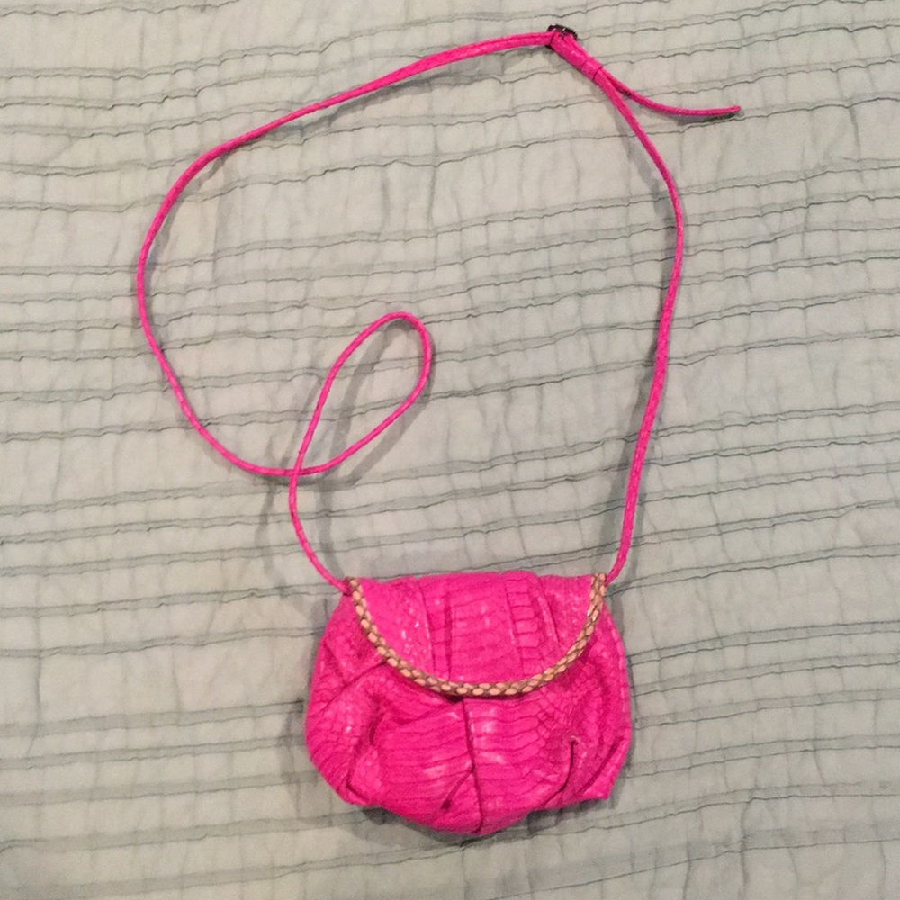 Lelia mini hot pink snakeskin cross body bag